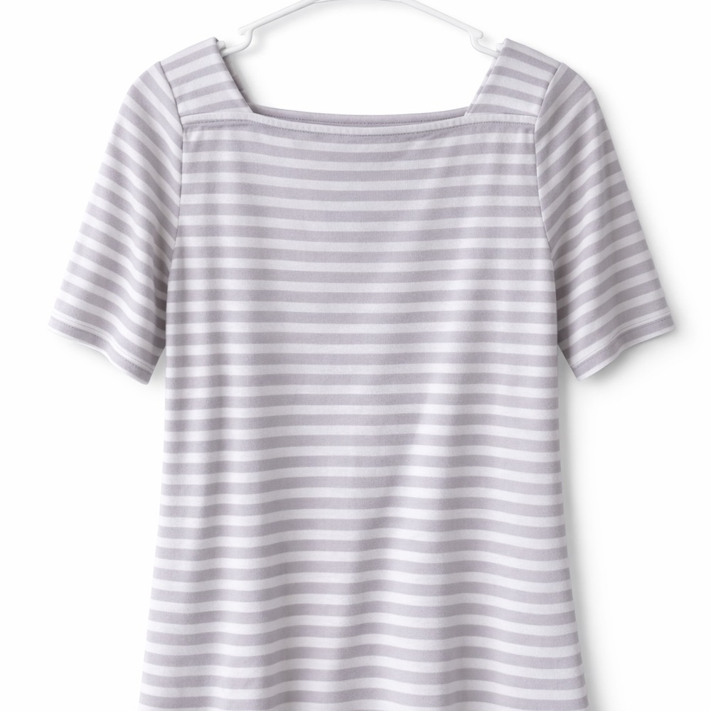 Croft & Barrow Gray White Striped Boat Neck Top Cotton Coastal Casual Large - Picture 3 of 7